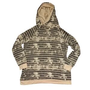 Tan Striped Long Sleeve Hooded Sweatshirt XL